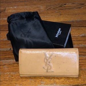 Beige patent leather YSL wallet, used